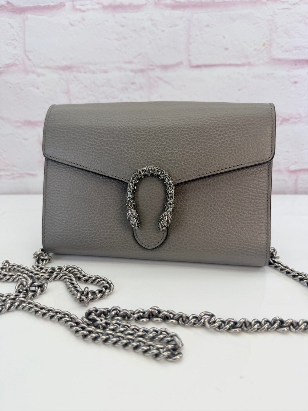 Gucci Gray Dionysus Wallet on Chain Leather Crossbody Bag